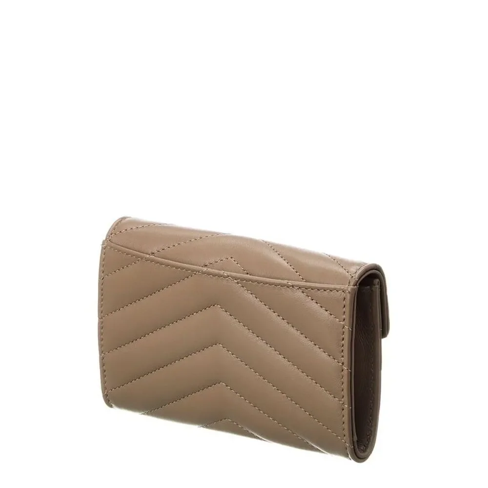 Saint Laurent Small Matelasse Leather Envelope Wallet, Grey - Picture 2 of 5